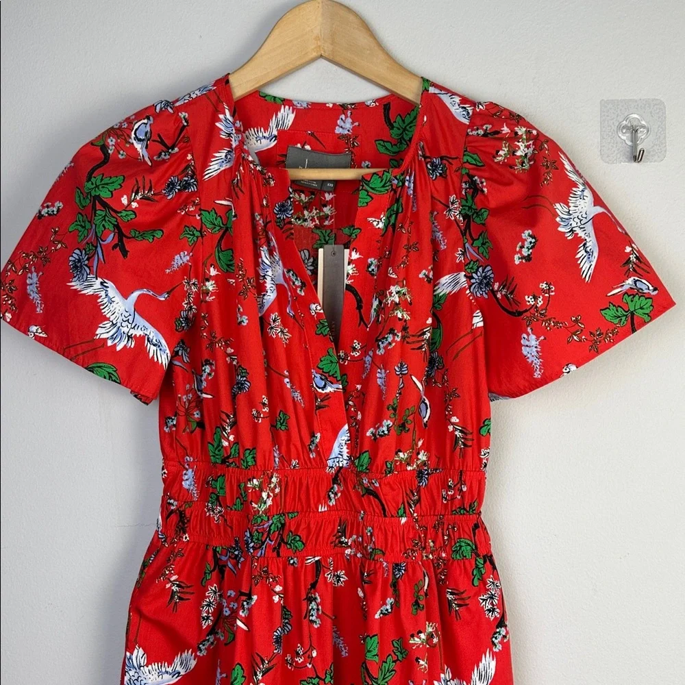 NEW Anthropologie Somerset Mini Cotton Dress Red Bird Floral Print Pockets XXS - Picture 4 of 16